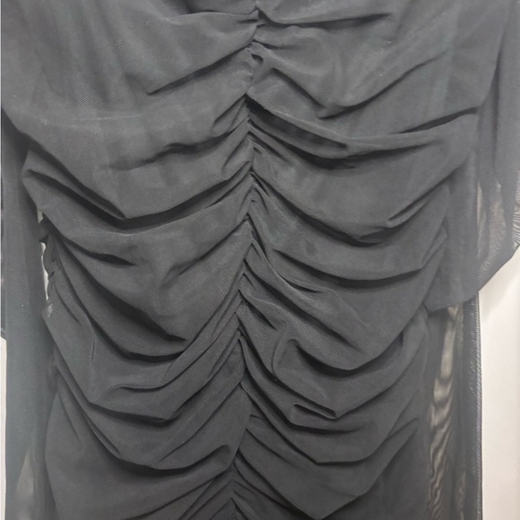 NWT Black Ruched Dress. Beautiful sheer sleeves. - Picture 2 of 4
